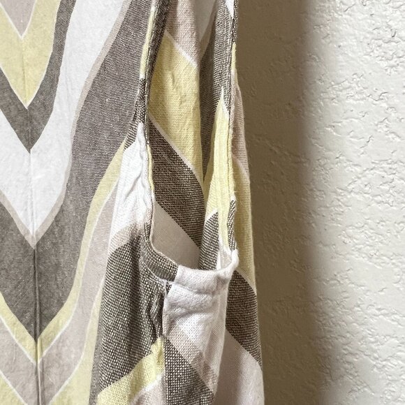 Liz Claiborne Linen Blend Sleeveless Aline Chevron Dress Grey Yellow Womens Med - Picture 5 of 11